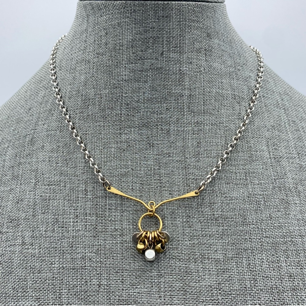 Marjorie Baer SF Mixed Metal Modernist Station Pendant Chain Necklace Artisan